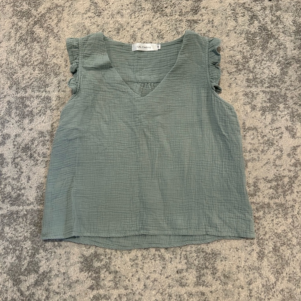 Sage Green GAL Clothing Ruffle Sleeve Top
